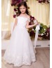 Off Shoulder Ivory Lace Applique Tulle Flower Girl Dress